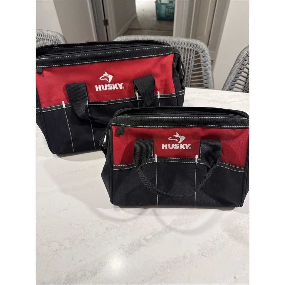 2 HUSKY MECHANICS TOOL BAGS HEAVY DUTY CANVAS Wide Mouth 16" and 12" Combo